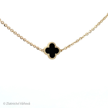 Žluté zlato náhrdelník "V.C." černý 42+3cm